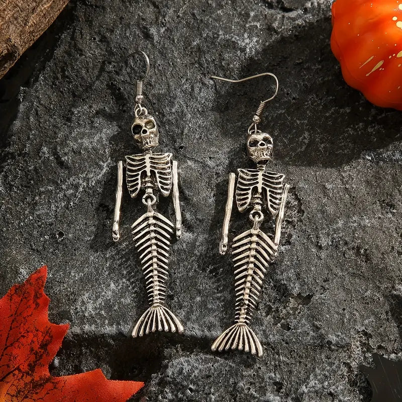 Spooky Skeleton Mermaid Earrings