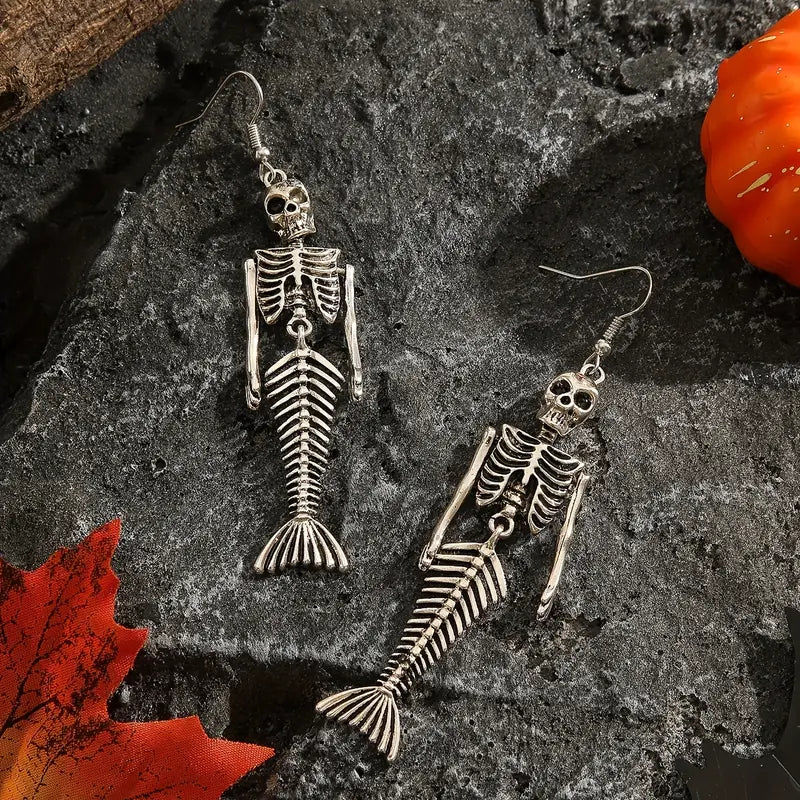 Spooky Skeleton Mermaid Earrings