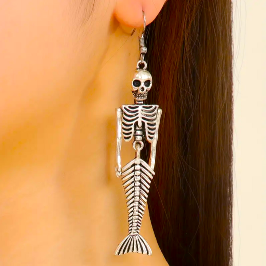 Spooky Skeleton Mermaid Earrings