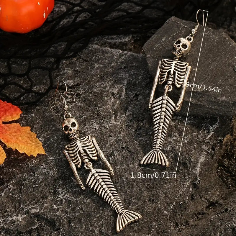 Spooky Skeleton Mermaid Earrings