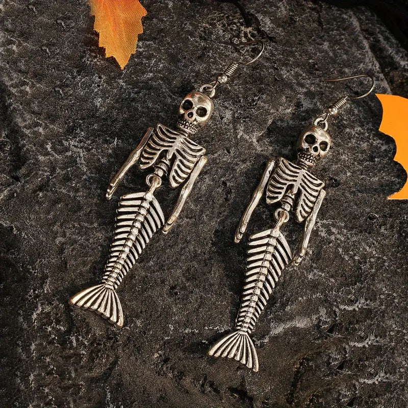 Spooky Skeleton Mermaid Earrings