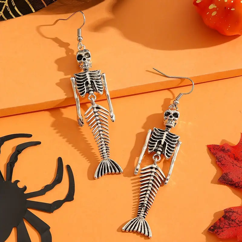 Spooky Skeleton Mermaid Earrings