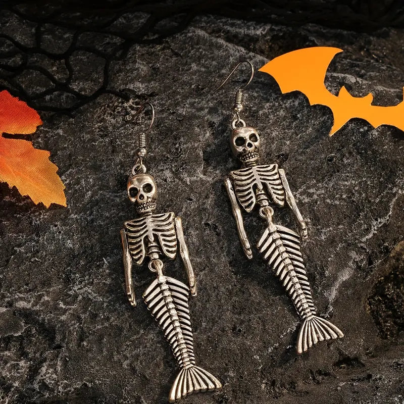 Spooky Skeleton Mermaid Earrings