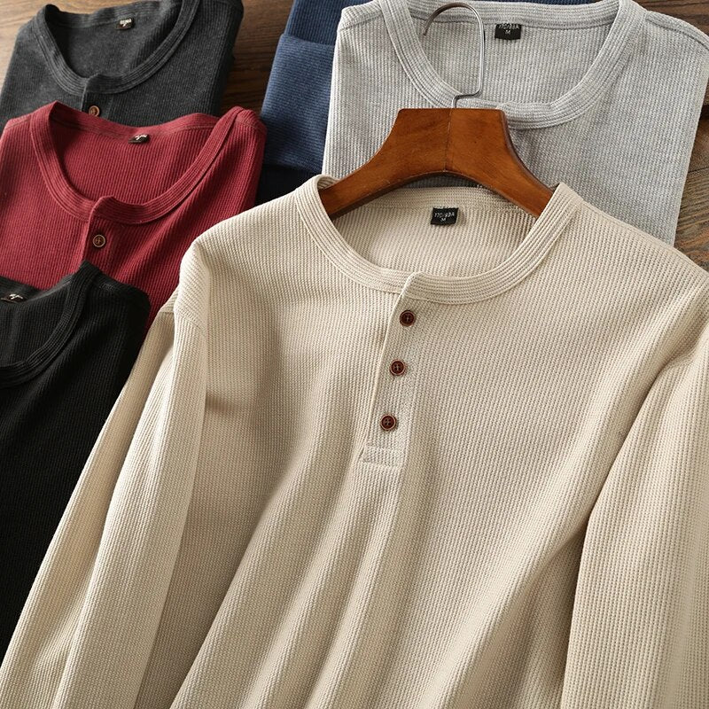 Waffle Knit Henley Shirt