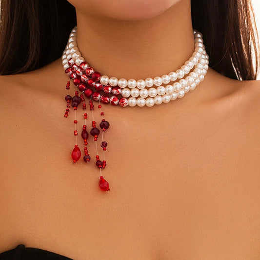 Pearl Blood Halloween Necklace